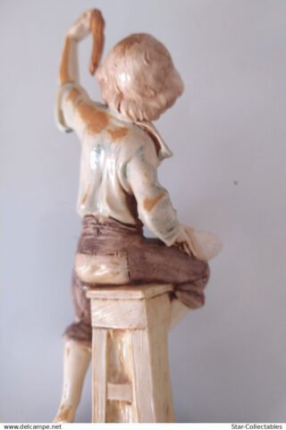 Vintage Statue Fish Boy Figurine on Carrara Marble Base, 22cm - Image 3