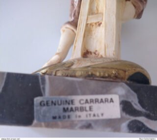 Vintage Statue Fish Boy Figurine on Carrara Marble Base, 22cm - Image 4