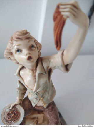 Vintage Statue Fish Boy Figurine on Carrara Marble Base, 22cm - Image 5