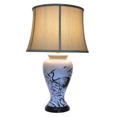Pair of Wading Heron Vase Lamps, Porcelain