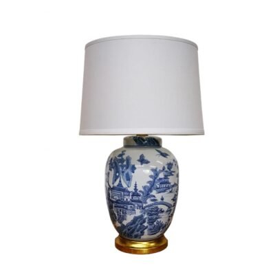 Pair of Willow Pattern Landscape Jar Lamps, Porcelain