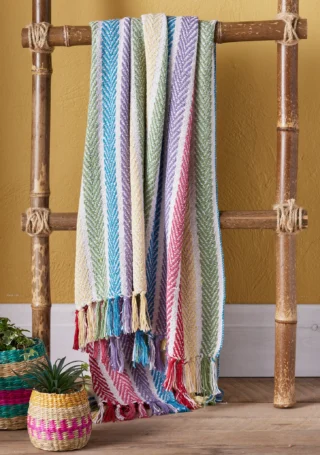 Recycled Cotton Arrow Stripe Rainbow Throw, 125x150cm