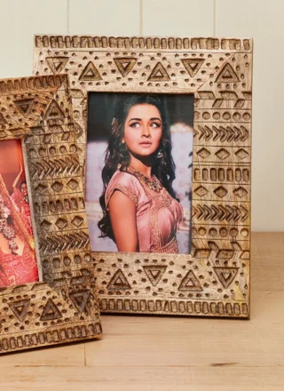 Handcarved Aztec Design Wood Photo Frame