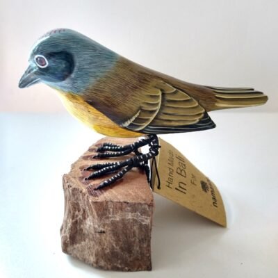 Handcarved & Handpainted Bird on Teak Stand, 18cm