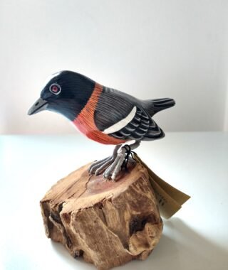 Handcarved & Handpainted Bird on Teak Stand, 18cm