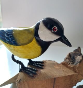 Handcarved & Handpainted Bird on Teak Stand, 18cm - Image 2