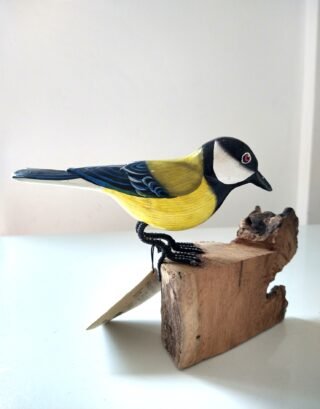 Handcarved & Handpainted Bird on Teak Stand, 18cm