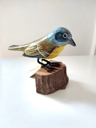 Handcarved & Handpainted Bird on Teak Stand, 18cm