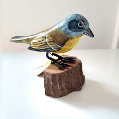 Handcarved & Handpainted Bird on Teak Stand, 18cm