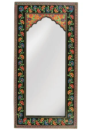 Handpainted Wall Mirror, Black Floral, 61cm