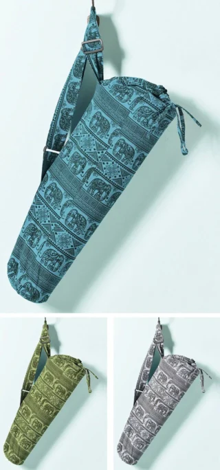 Elephant Design Cotton Yoga Mat Bag, Blue - Image 2