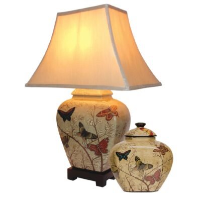 Pair of Butterfly and Blossom Jar Lamps, Porcelain