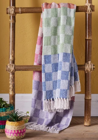 Recycled Cotton Check Throw, 125 x 150cm