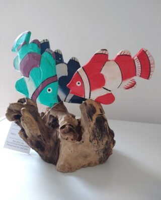 Hand-crafted 3 Fish on Driftwood Figurine, 22cm