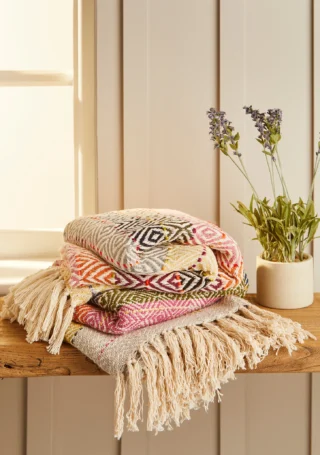 Cotton Throw/Bedcover, Multi Diamond, Handloom - Image 2