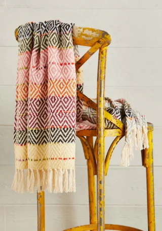 Cotton Throw/Bedcover, Multi Diamond, Handloom - Image 3