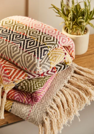 Cotton Throw/Bedcover, Multi Diamond, Handloom