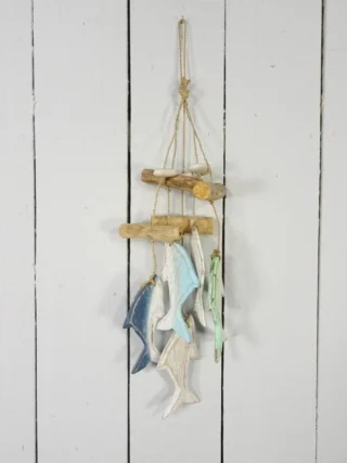 Handcrafted Wood 5 Dolphin Mobile 30 x 14cm