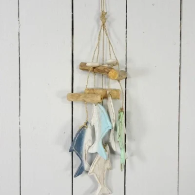 Handcrafted Wood 5 Dolphin Mobile 30 x 14cm