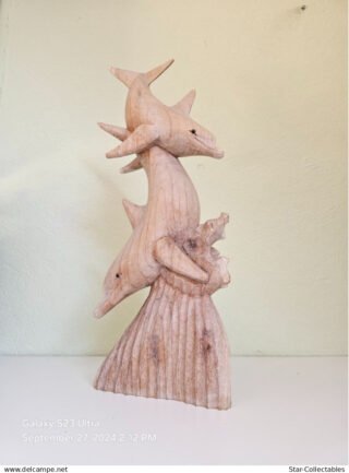 Vintage DOLPHINS On CORAL, Wood Sculpture/Figurine, 50cm