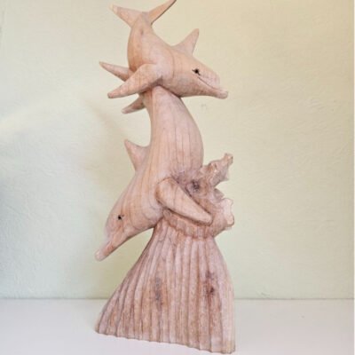 Vintage DOLPHINS On CORAL, Wood Sculpture/Figurine, 50cm