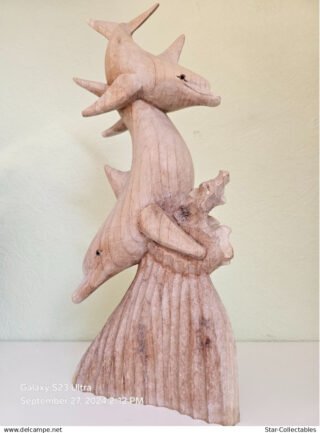 Vintage DOLPHINS On CORAL, Wood Sculpture/Figurine, 50cm - Image 3