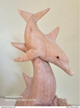 Vintage DOLPHINS On CORAL, Wood Sculpture/Figurine, 50cm - Image 4