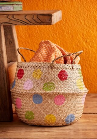 Rainbow Dot Seagrass Basket, Large, Handcrafted