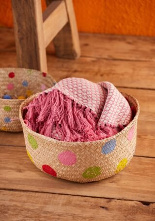 Rainbow Dot Seagrass Basket, Large, Handcrafted - Image 3