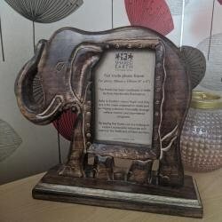 Handcarved Elephant Wood Photo Frame, 4x6