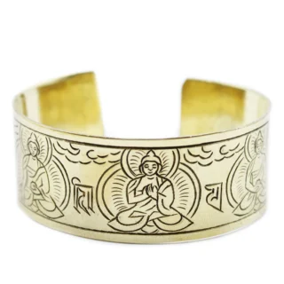 Brass Bracelet. Tibetan Mantra, Five Buddha