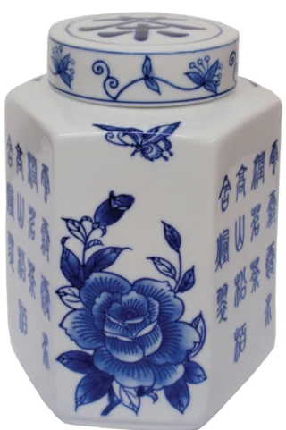 Hexagonal Oriental Tea Caddy, Porcelain - Image 3