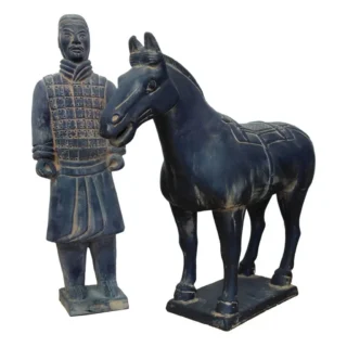 Hand-crafted Oriental Terracotta Warrior and Horse Sculpture, 35cm