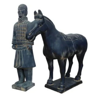 Hand-crafted Oriental Terracotta Warrior and Horse Sculpture, 35cm - Image 3
