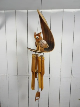 Handcrafted Windchime/Mobile, Owl And Leaf, 70 x 22cm