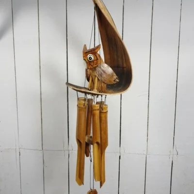 Handcrafted Windchime/Mobile, Owl And Leaf, 70 x 22cm