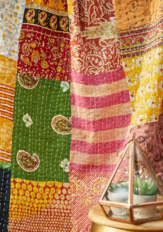 Multi Patchwork Reversible Kantha Throw, 125 x 175cm - Image 2