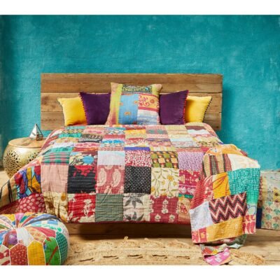Kantha Stitch Quilted Bedcover/Throw, Handcrafted