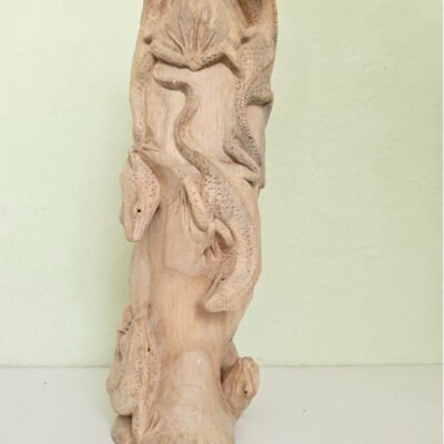 Vintage LIZARDS in TREE STUMP, Wood Sculpture/Figurine, 42cm