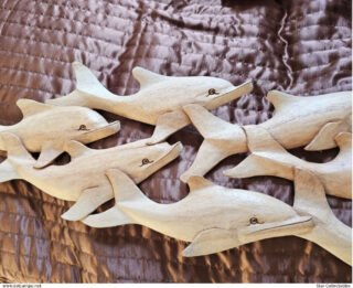 Vintage POD OF 7 DOLPHINS - Wood Sculpture/Wall Plaque, 70cm, Handcrafted