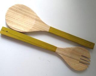 Lacquer Spun Bamboo Waves Salad Bowl and Servers - Image 5