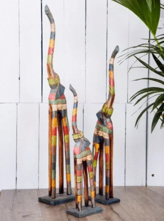 Set of 3 Handcrafted Striped Wooden Elephants - Image 3