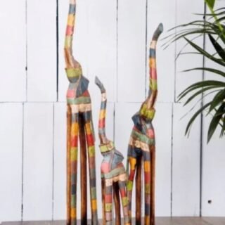 Set of 3 Handcrafted Striped Wooden Elephants