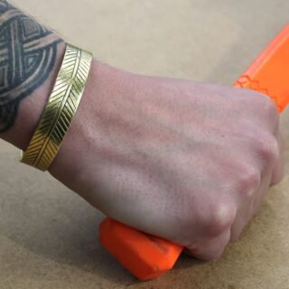 Brass Bracelet. Tibetan Mantra Wide Tribal Leaf - Image 4