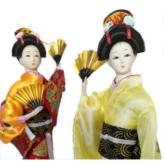 Hand-crafted Japanese Lady in Yellow/Gold Doll, 31cm - Image 3