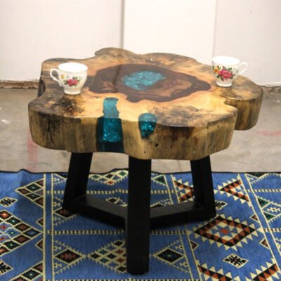 Tamarind and Resin Coffee Table, Aqua