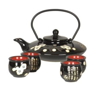 Black Floral Oriental Porcelain Teaset