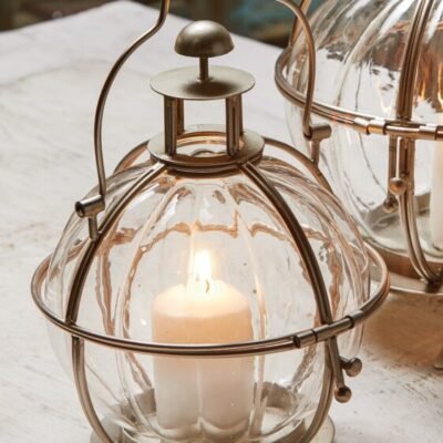 Glass Ball Lantern in Silver Finish Holder
