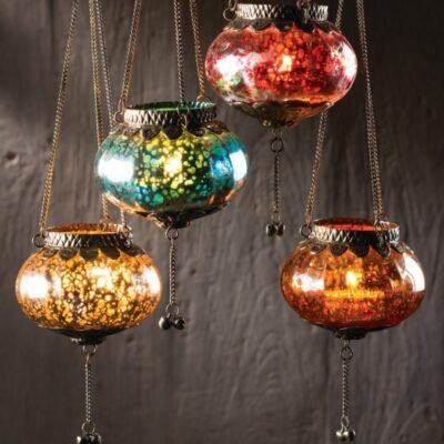 Hanging Silver Crackle Glass Lantern