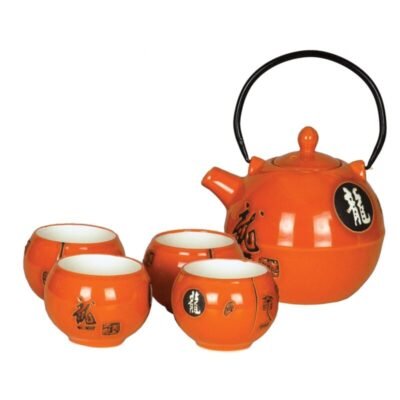 Orange Dragon Oriental Porcelain Teaset